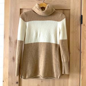 Athleta 100% cashmere Chalet color block stripe sweater camel tan cream size S